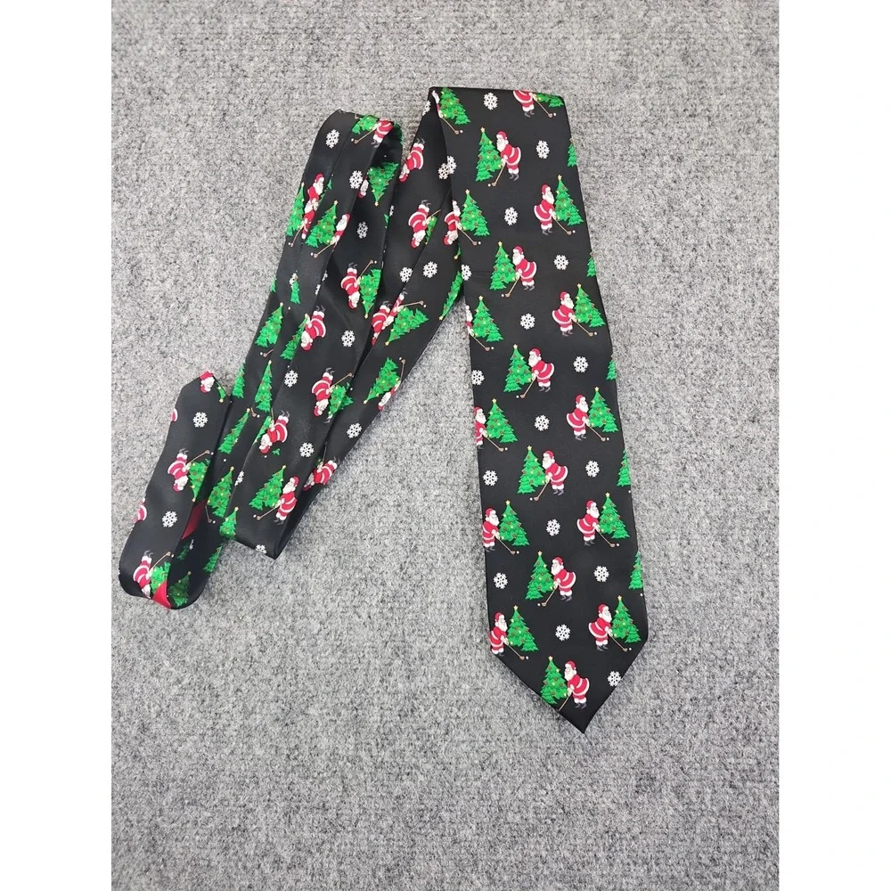 HALLMARK HOLIDAY TRADITION MENS 3.75 X 58 Music Santa Golf Black Neck Tie 1815